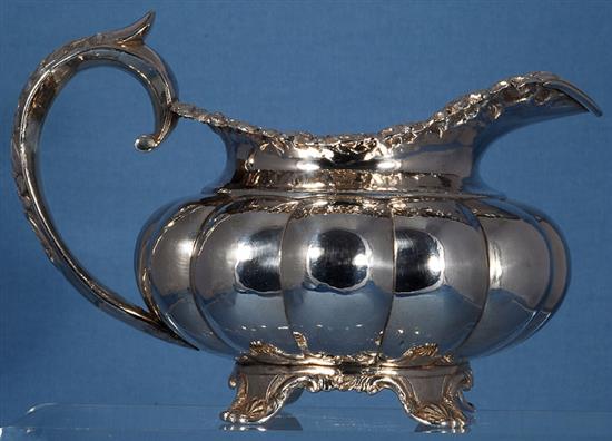 A William IV Irish silver melon shaped cream jug, height 117mm, weight 9.6oz/300grms.